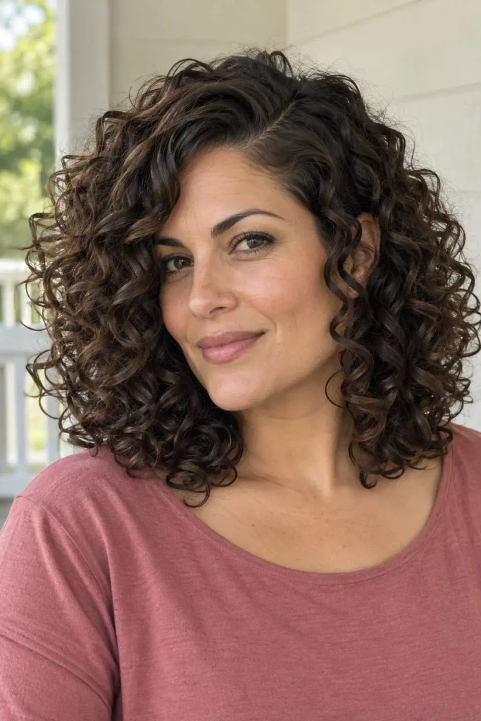 Rounded curls with side part
