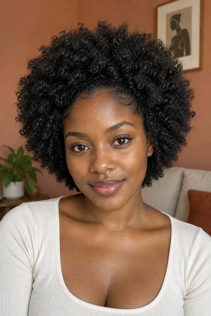 Rounded short curly afro