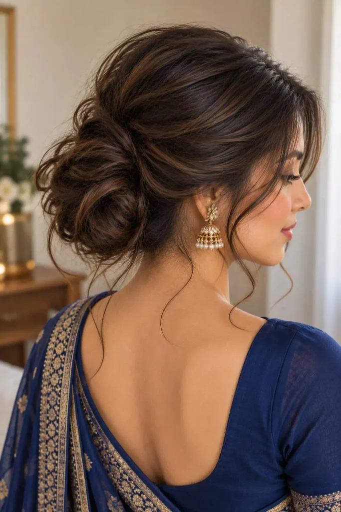 Saree Messy Bun With Tendrils