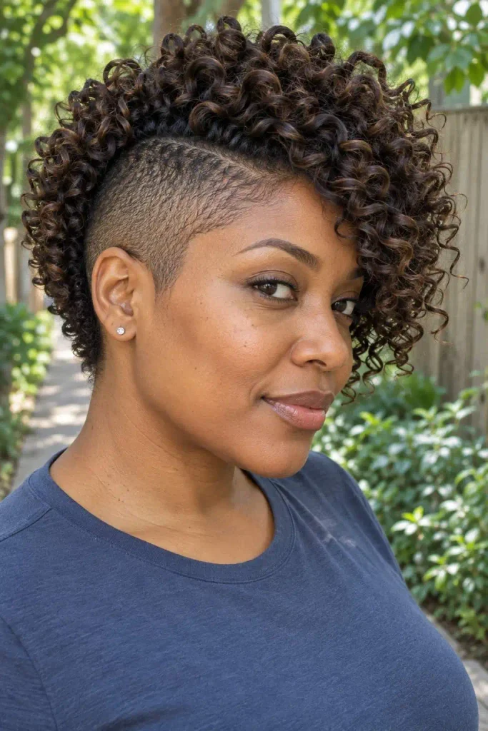 Shaved-side short curly crochet crop