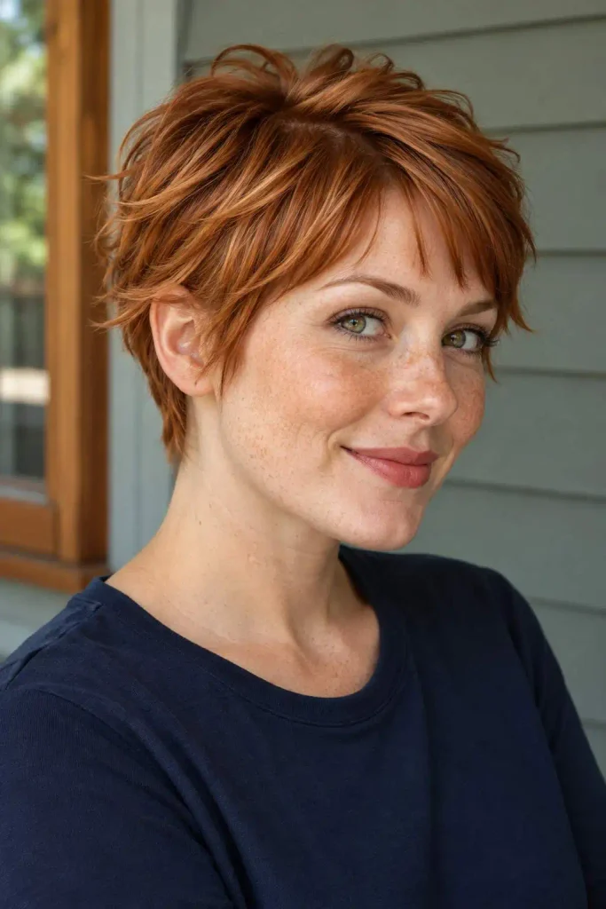 Short Copper Pixie With Feathered Layers