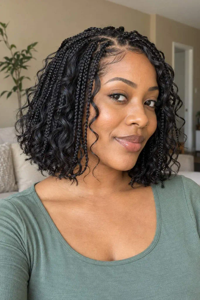 Short boho crochet braids with curls