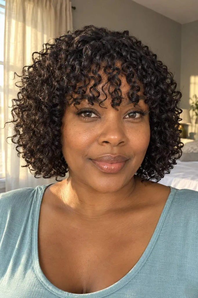 Short crochet bob with curly bangs