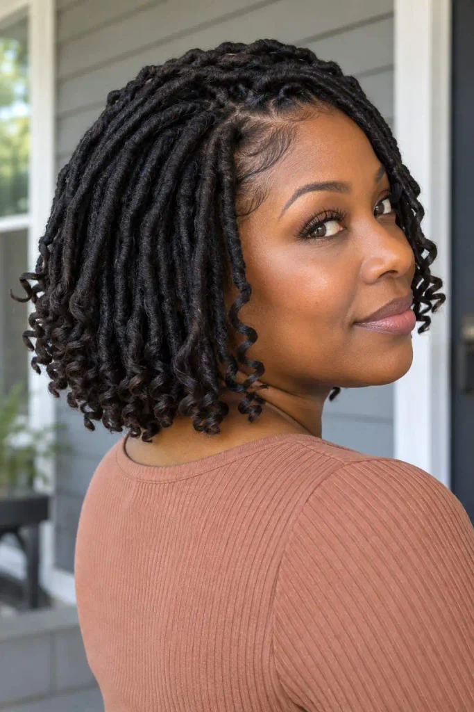 Short crochet faux locs with curls