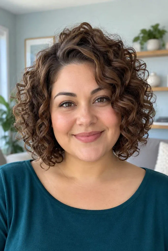 Short curls for round faces