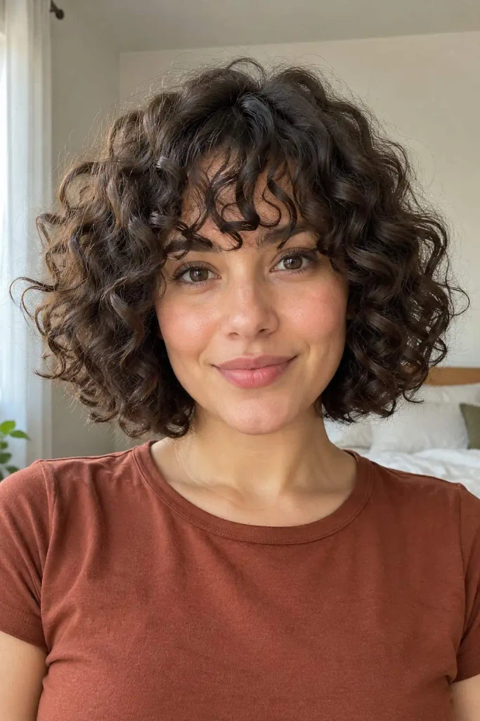 Short curly bob with bangs