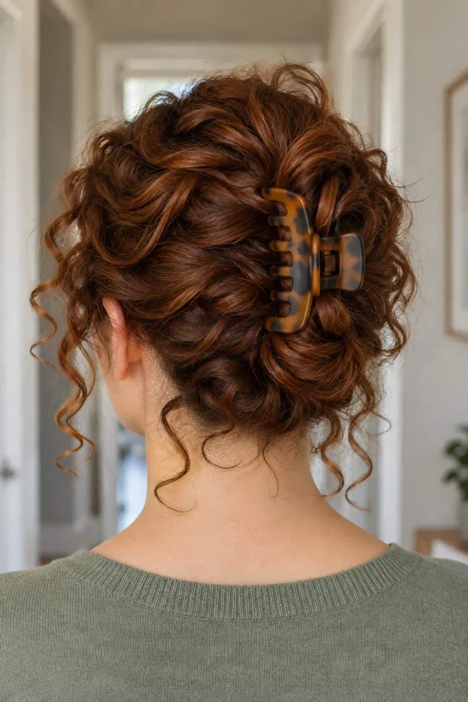 Short curly claw clip style
