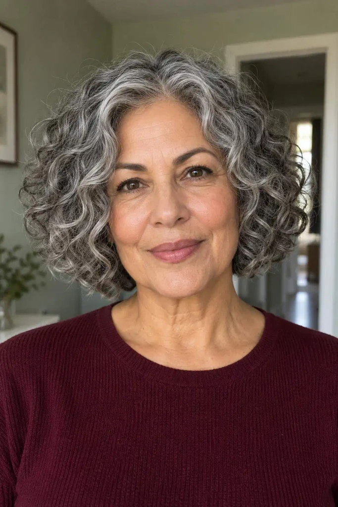 Short curly gray bob