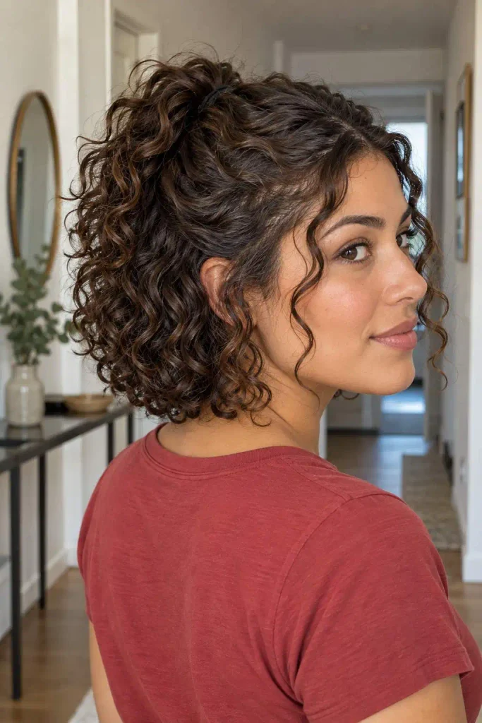 Short curly half-up style