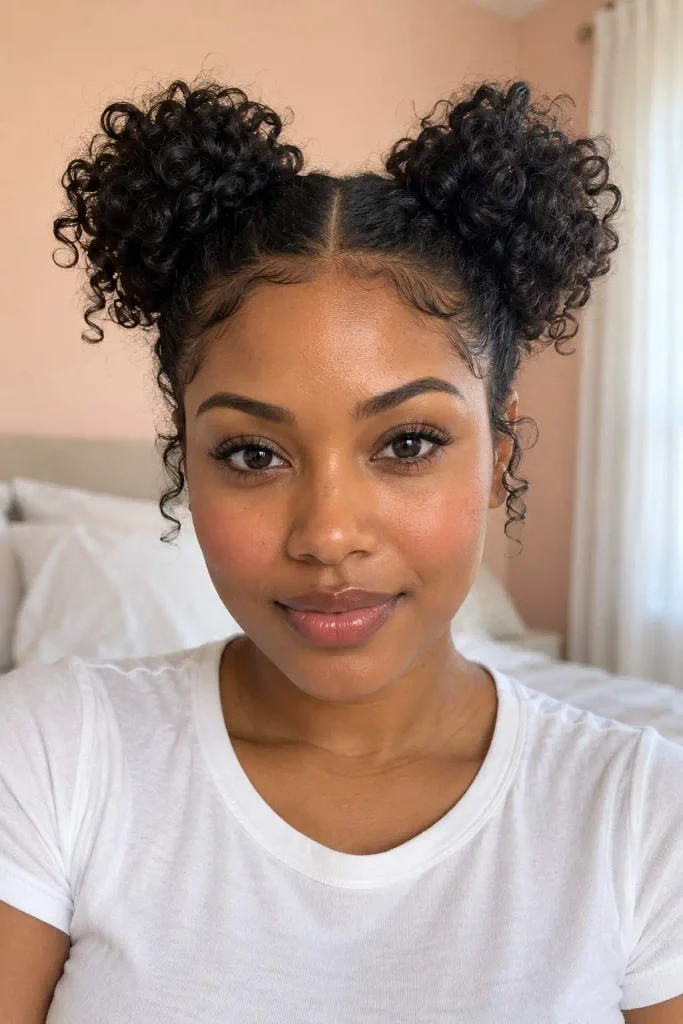 Short curly space buns