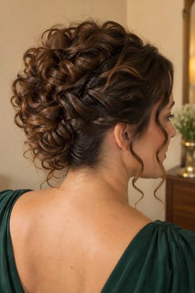 Short curly updo with pins
