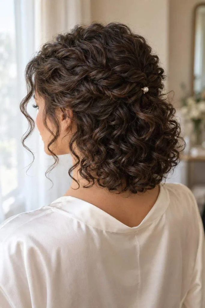 Short curly wedding half-up
