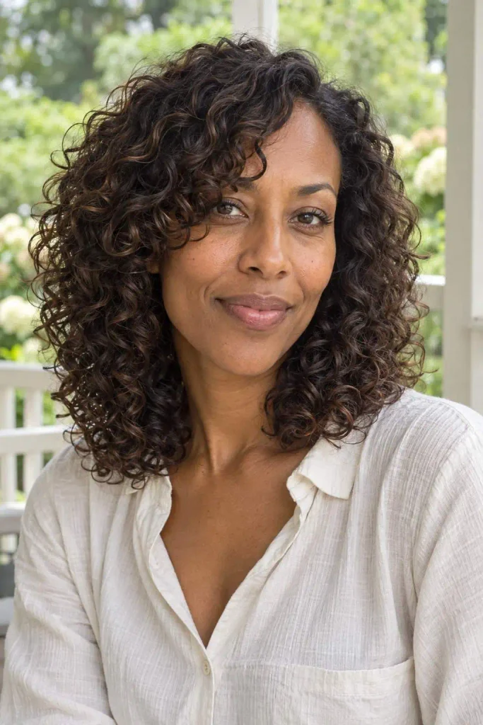 Shoulder-Length Curls With Side Fringe