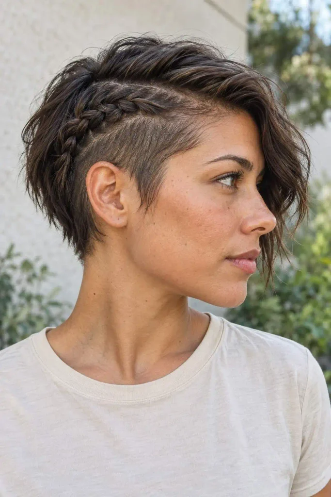 Side braid for undercut pixie