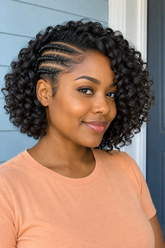 Side cornrows with crochet curls