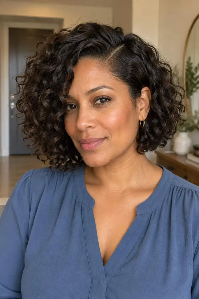Side-parted short curly bob