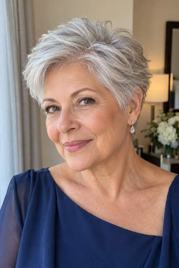 Silver Feathered Pixie With Crown Lift