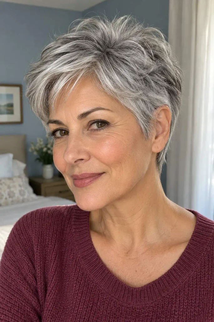 Silver Pixie With Soft Crown Volume