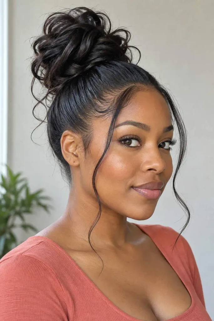 Sleek High Messy Bun for Black Women