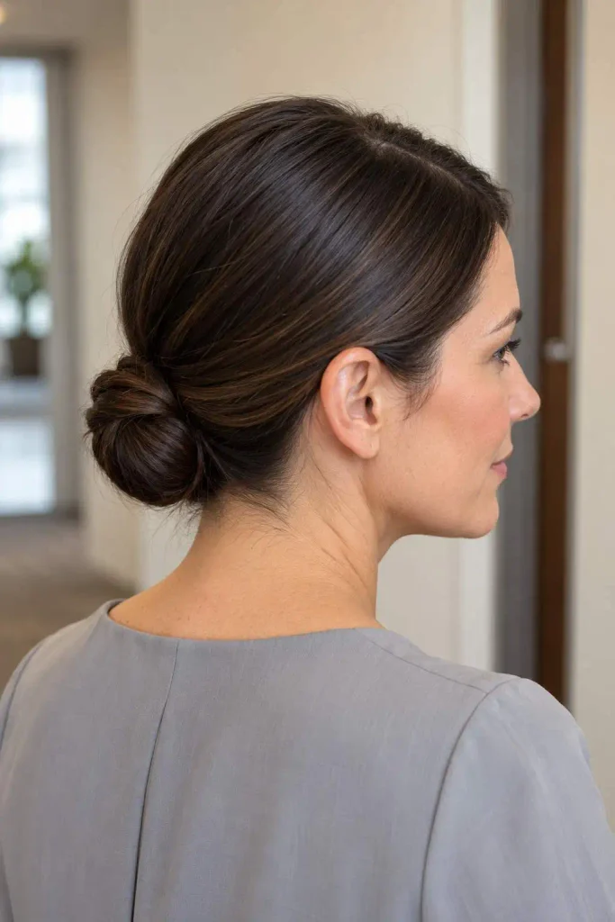 Sleek Low Bun With Tucked Bangs