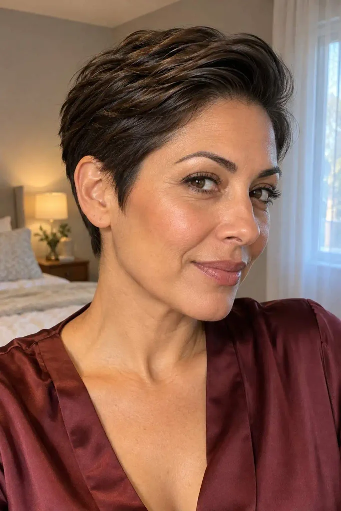 Slicked Back Pixie With Curved Front