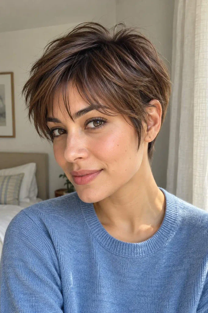 Soft Brunette Pixie With Wispy Fringe