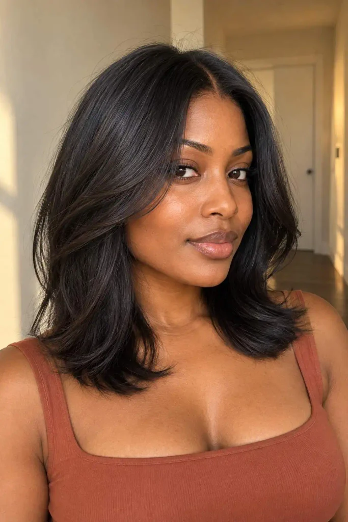 Soft face-framing collarbone layers