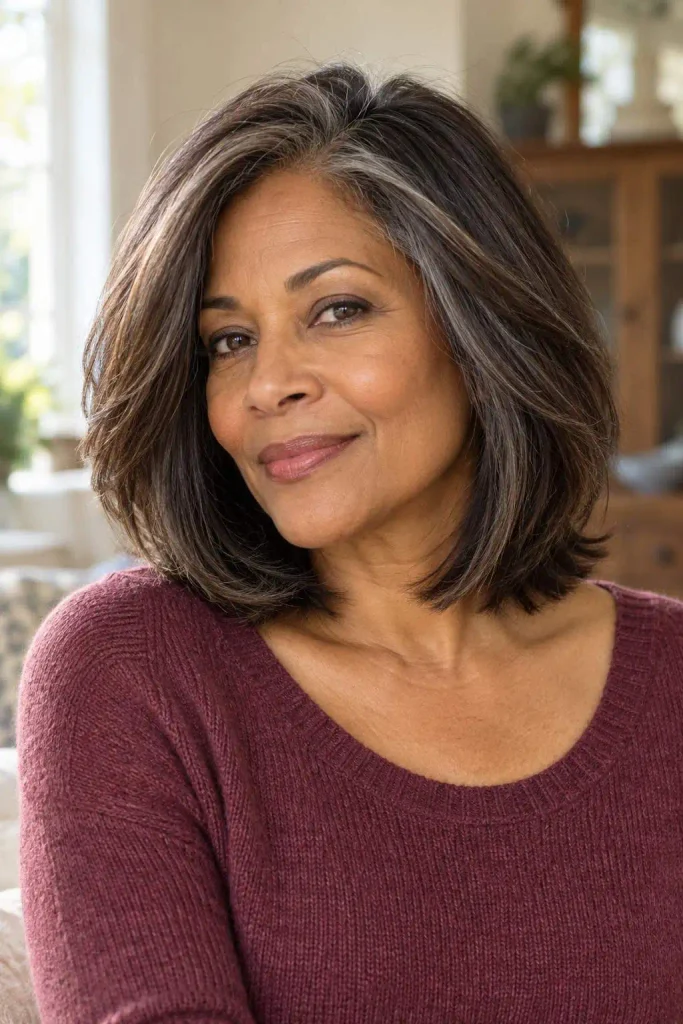 Soft layered lob for women over 50