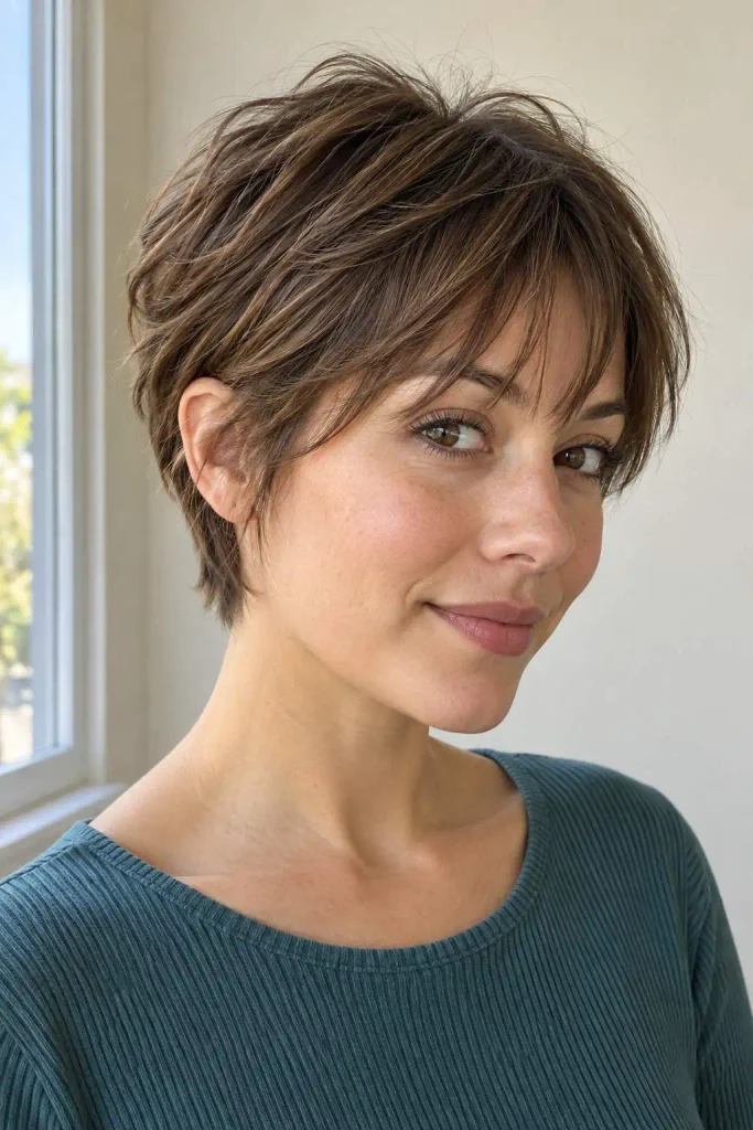 Soft layered pixie with fringe