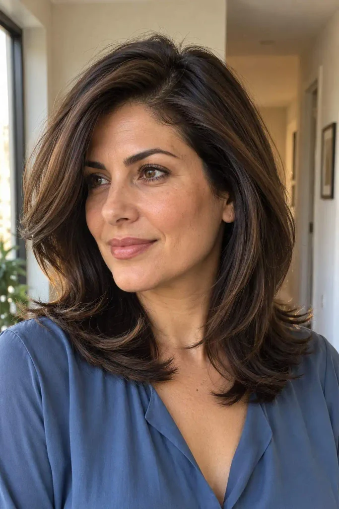 Soft side-parted layered blowout