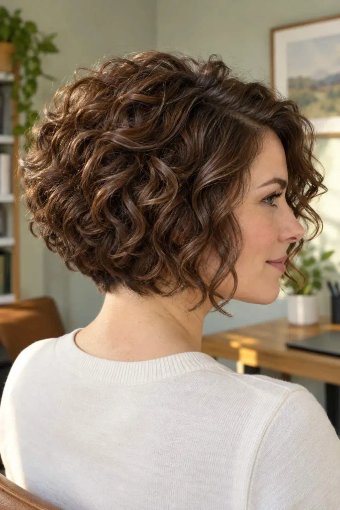 Stacked curly bob with volume