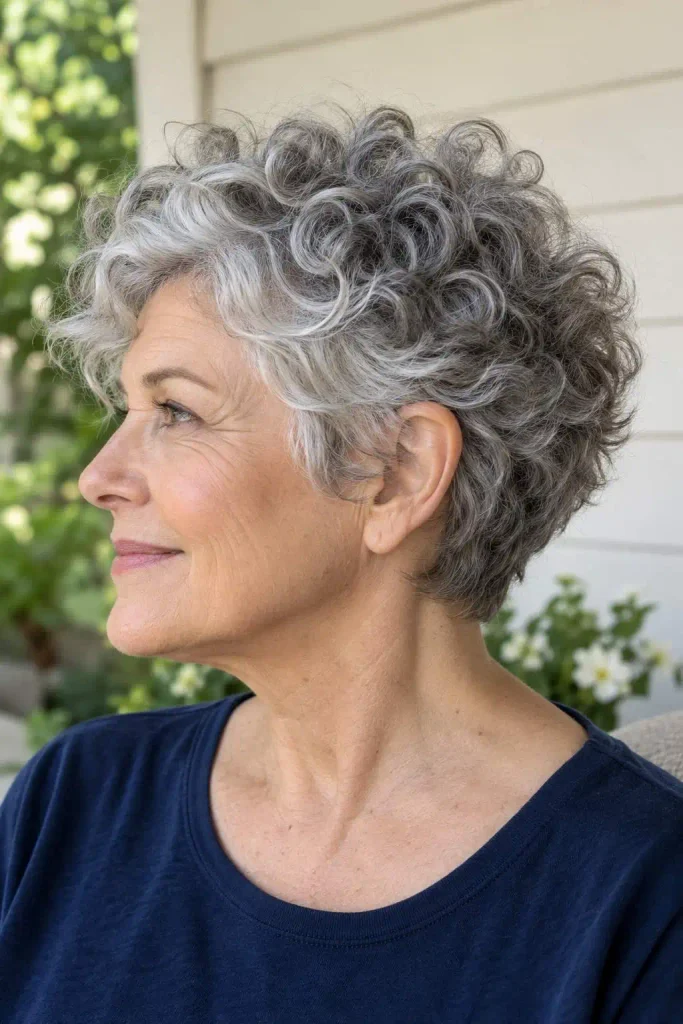Tapered curly pixie for women over 60