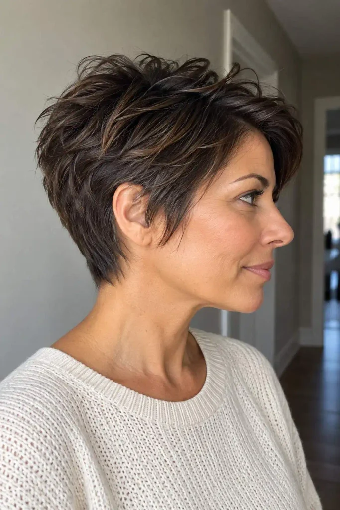 Textured crown pixie with volume
