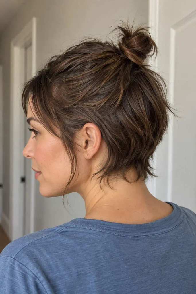 Tiny top knot with loose sides