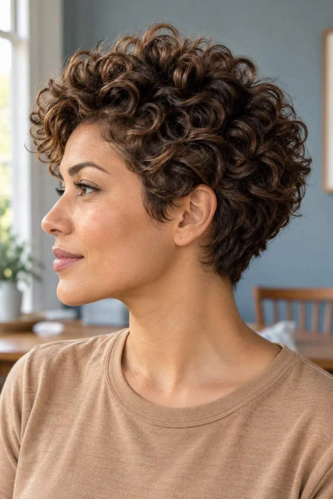 Voluminous short curly pixie