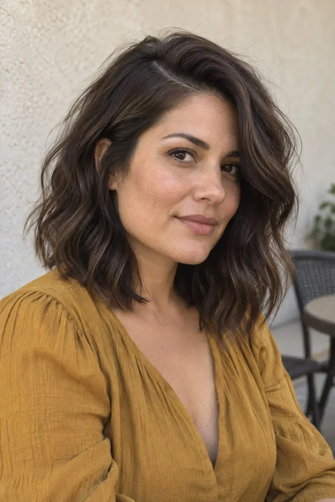 Wavy lob with deep side part